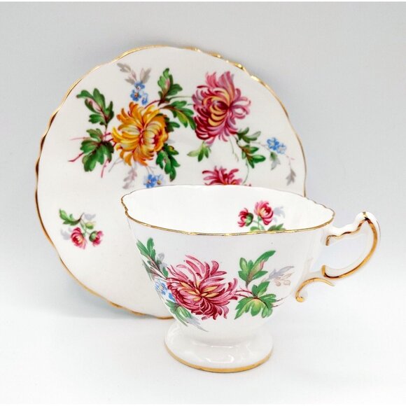 Hammersley Autumn Glory Teacup and Saucer Chrysanthemums Vintage - Picture 1 of 13